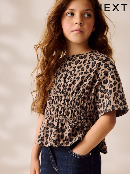 Leopard Shirred Waist T-Shirt (3-16yrs) (AK2084) | £10 - £15