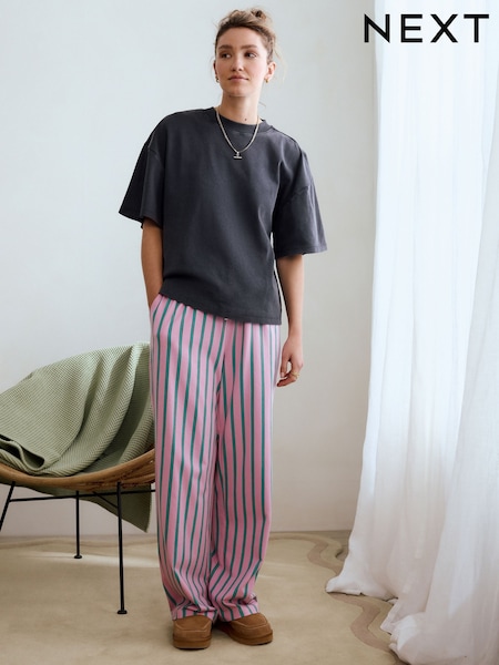 Grey/Pink Stripe 100% Cotton Short Sleeve Pyjamas (AK2111) | £26