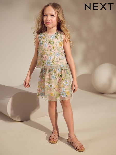 Multi Embroidered Occasion Top And Skirt Co-ord Set (3-16yrs) (AK2350) | £38 - £44
