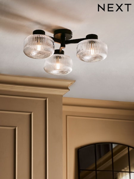 Black Lexington 3 Light Flush Ceiling Light Fitting (AK2374) | £99