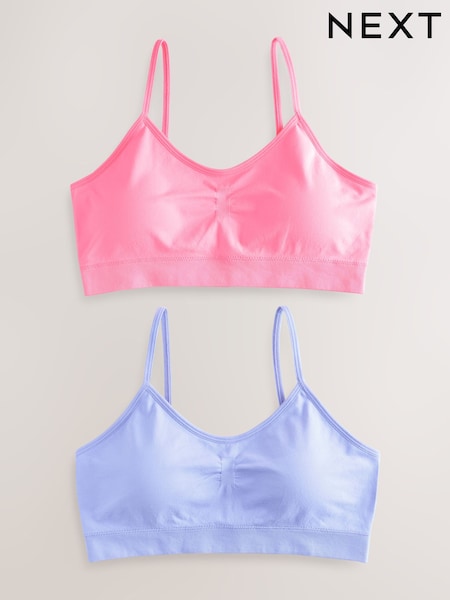 Pink/Lilac Seam Free Strappy Crop Tops 2 Pack with Removable Lightly Padded Cups (7-16yrs) (AK2490) | £13