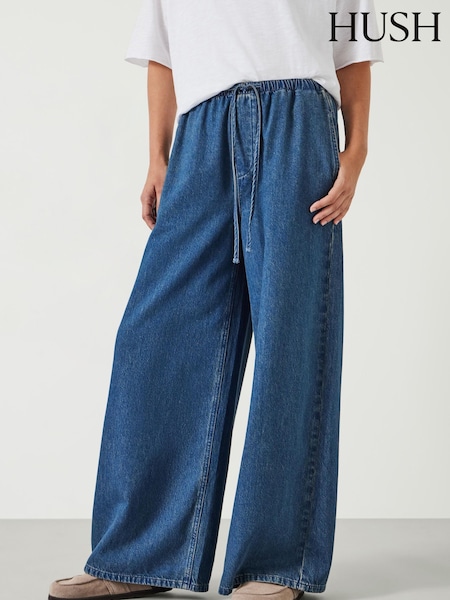 Hush Blue Clio Wide Leg Tie Waist 100% Cotton Jeans (AK2540) | £95