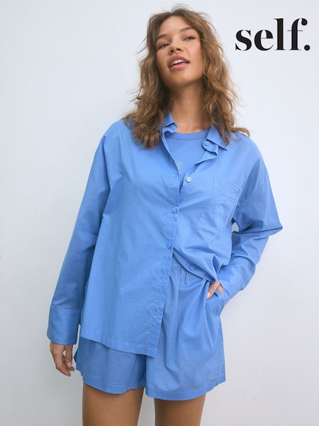 self. Blue Oversized 100% Cotton Shirt (AK2556) | £20