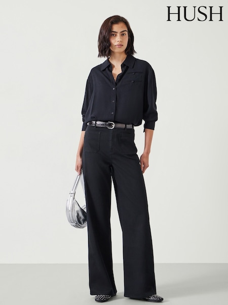 Hush Black 100% Cotton Rowan Flared Trousers (AK2993) | £90