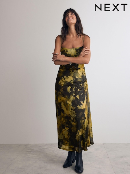 Khaki Green Camo Print Mesh Floral Cami Slip Dress (AK3050) | £49