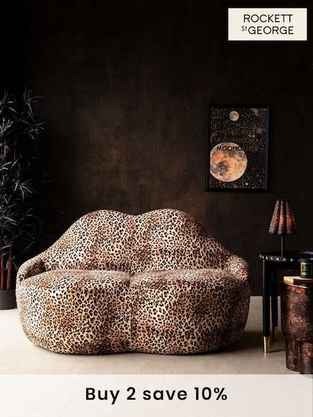 Rockett St George Leopard Love Velvet Luscious Lips Small 2 Seater Sofa (AK3169) | £650