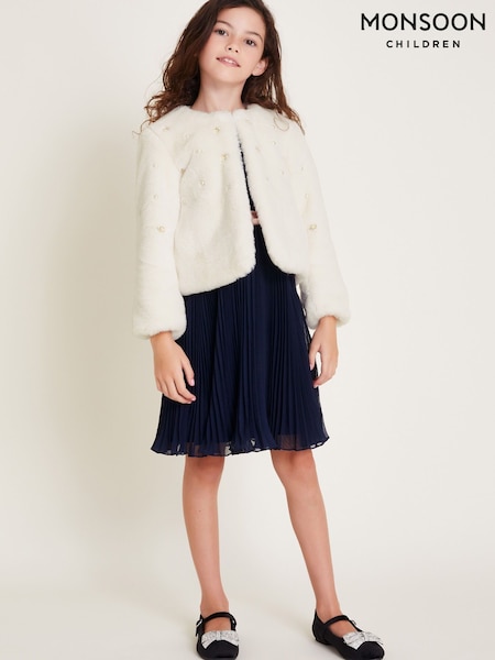 Monsoon Natural Embellished Faux Fur Coat (AK3178) | £55 - £65