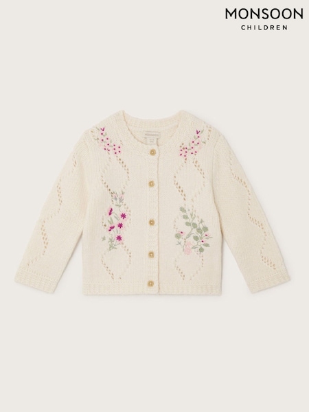 Monsoon Natural Baby Floral Print Embroidered Knit Cardigan (AK3183) | £28 - £32