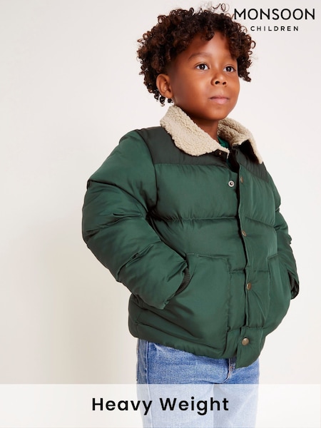 Monsoon Green Borg Collar Puffer Jacket (AK3201) | £50 - £65