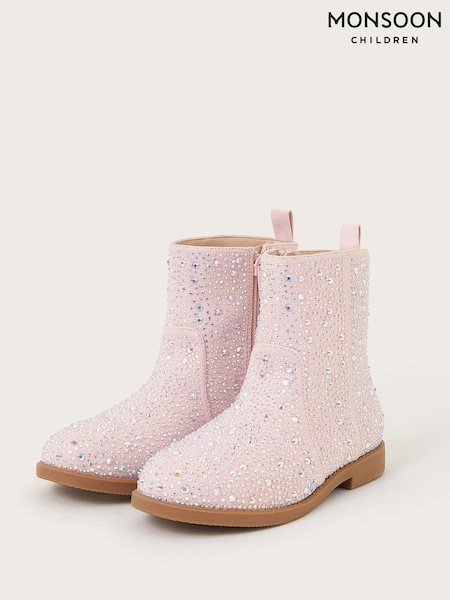 Monsoon Pink Sparkle Diamante Ankle Boots (AK3212) | £38 - £42