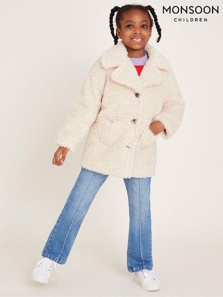 Monsoon Cream Heart Pocket Borg Coat (AK3236) | £45 - £55