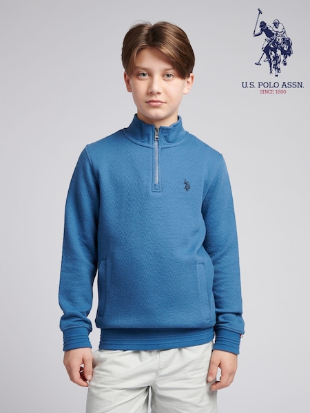 U.S. Polo Assn. Boys Blue Herringbone ¼ Zip Sweatshirt (AK3368) | £50 - £60