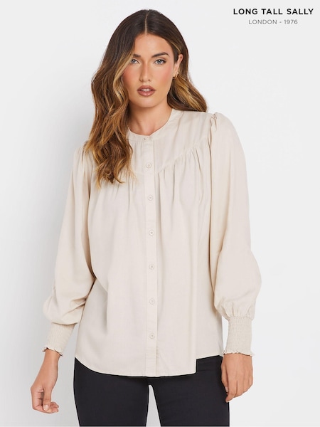 Long Tall Sally Cream Long Sleeve Yoke Shirred Cuff Blouse (AK3417) | £33