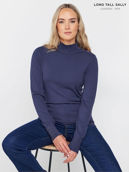 Long Tall Sally Blue Popper Neck Jumper (AK3460) | £33