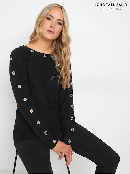 Long Tall Sally Black Eyelet Batwing Jumper (AK3465) | £36