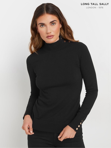 Long Tall Sally Black Popper Neck Jumper (AK3470) | £33