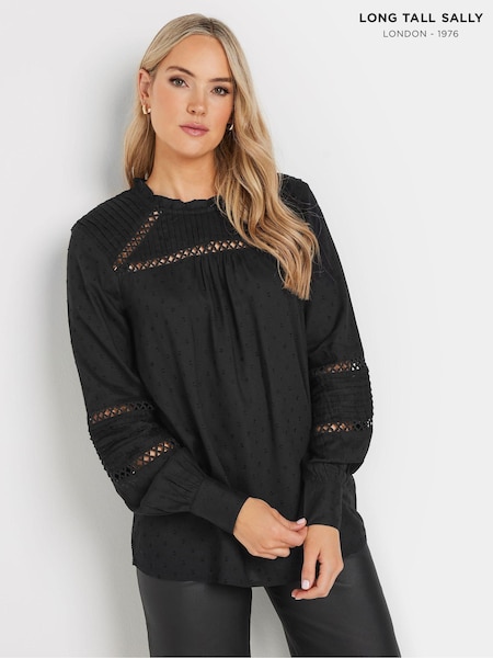 Long Tall Sally Black Dobby Ladder Lace Blouses (AK3480) | £36