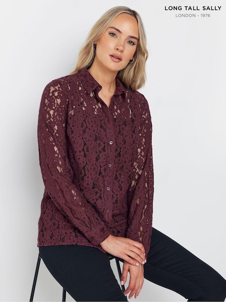 Long Tall Sally Red Lace Shirt (AK3488) | £30
