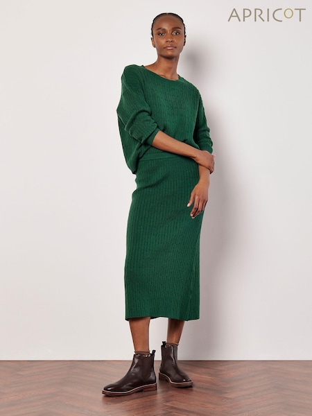 Apricot Green Fine Gauge Cable Knit Midi Skirt (AK3505) | £35