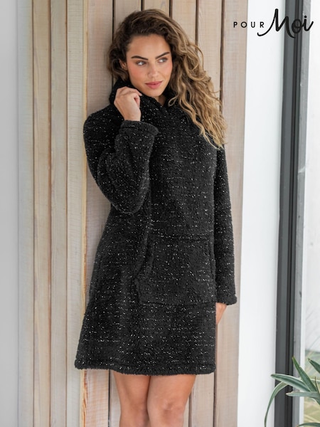 Pour Moi Black Metallic Cosy Fleece Oversized Lounge Hoodie (AK3521) | £37