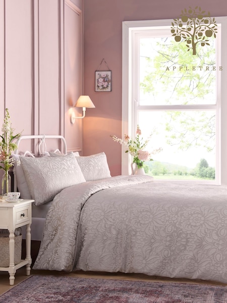 Appletree Silver Worcester Jacquard Duvet Cover Set (AK3524) | £60 - £80