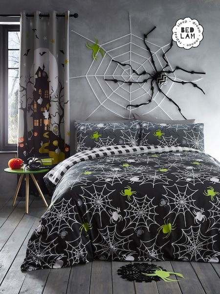Bedlam Grey Spiders Glow in the Dark Duvet Cover Set (AK3528) | £23 - £33