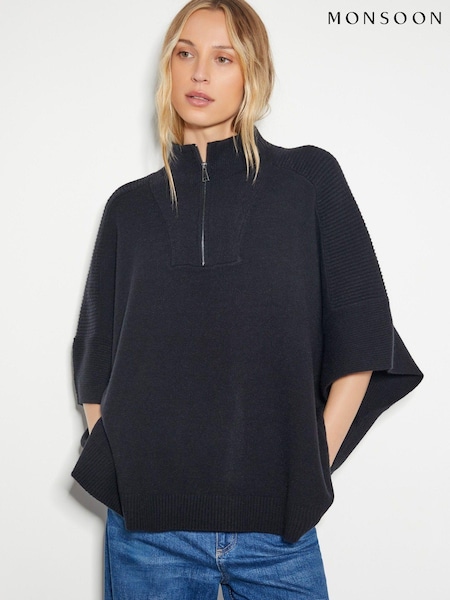 Monsoon Black Half Zip Knit Poncho (AK3579) | £59