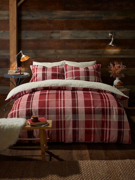 Fusion Red Mulford Check Plush Duvet Cover Set (AK3677) | £28 - £50