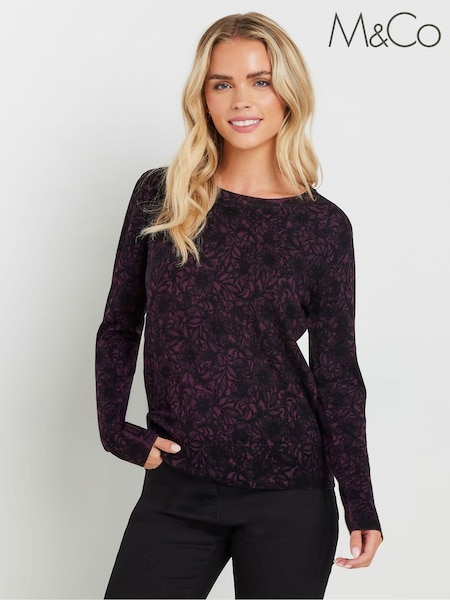 M&Co Purple Petite Lace Crew Neck Jumper (AK3714) | £31