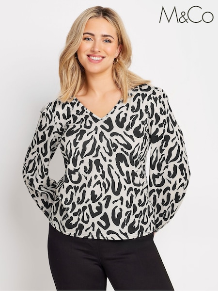 M&Co Cream Animal V-Neck Top (AK3721) | £28