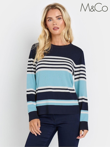 M&Co Blue Petite Multi Stripe Jumper (AK3727) | £29