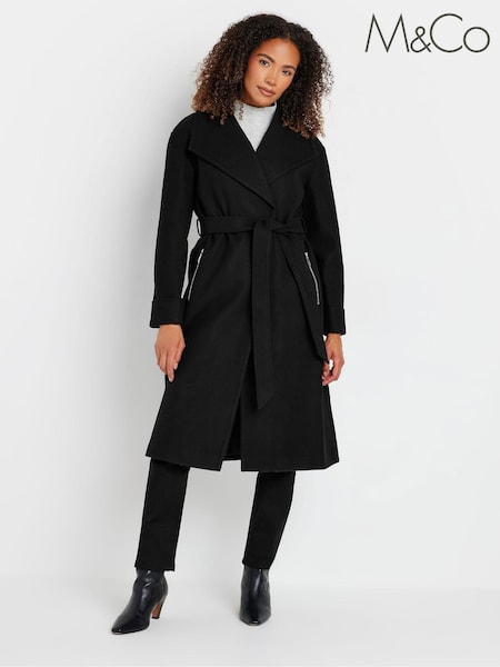 M&Co Black Tailored Wrap Coat (AK3731) | £75