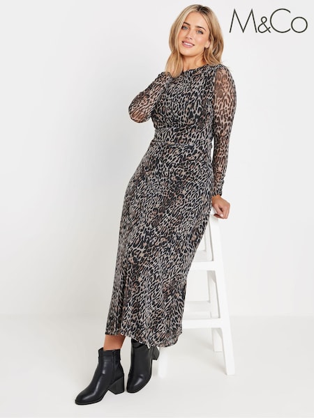 M&Co Natural Animal Print Mesh Long Sleeve Dress (AK3747) | £47