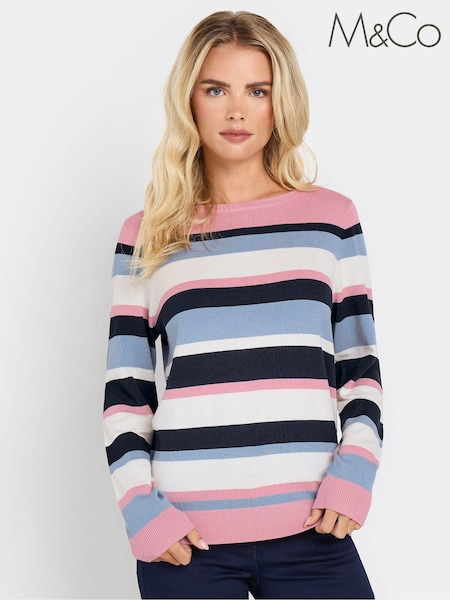M&Co Nevy Blue Petite Multi Stripe Jumper (AK3761) | £29