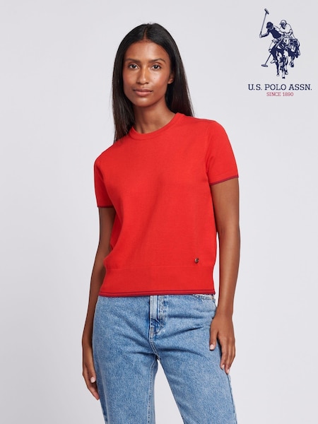 U.S. Polo Assn. Womens Orange Short Sleeve Crew Neck Jumper (AK3789) | £60