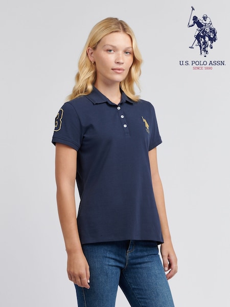 U.S. Polo Assn. Womens Blue 100% Cotton Player 3 Polo Shirt (AK3794) | £45