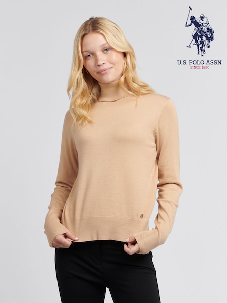 U.S. Polo Assn Natural Womens Roll Neck Fine Knit Jumper (AK3802) | £65