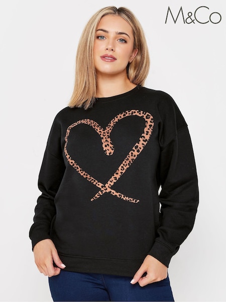M&Co Black Animal Print Outlined Heart Sweatshirt (AK3833) | £32