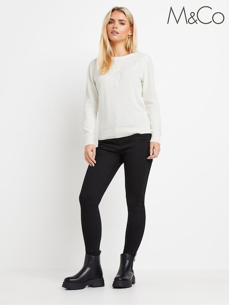 M&Co Cream Petite Lace Trim Jumper (AK3843) | £34