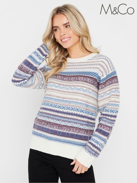 M&Co Blue Petite Fairisle Pattern Design Jumper (AK3848) | £36