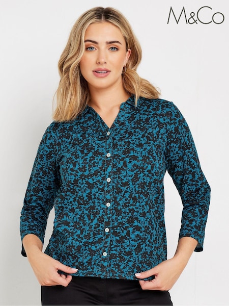 M&Co Blue 100% Cotton Ditsy Jersey Shirt (AK3853) | £24
