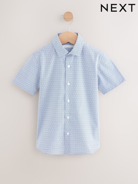 Blue Short Sleeve Geo Print 100% Cotton Shirt (3-16yrs) (AK3915) | £12 - £17