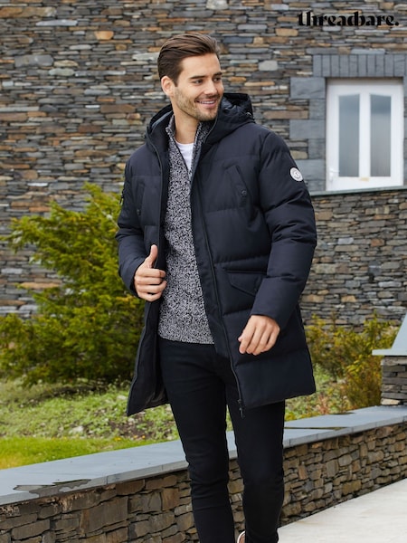 Threadbare Black Showerproof Longline Padded Hooded Jacket (AK3935) | £75