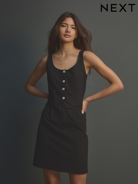 Black 100% Cotton Sleeveless Waistcoat Mini Dress (AK3973) | £36