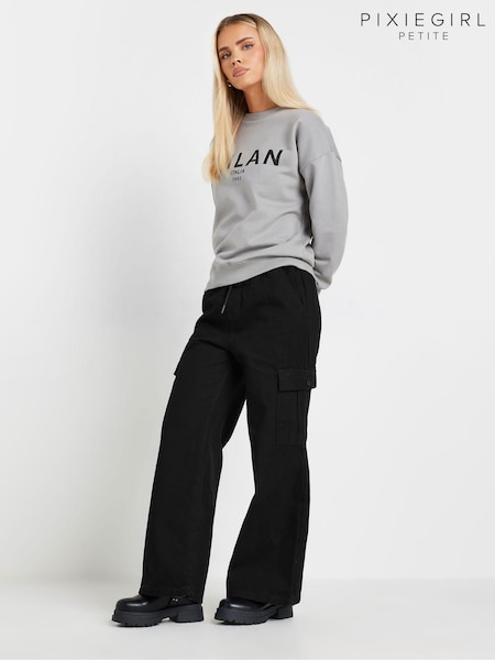 PixieGirl Petite Black Blk Pull On 100% Cotton Cargo Jeans (AK4043) | £39