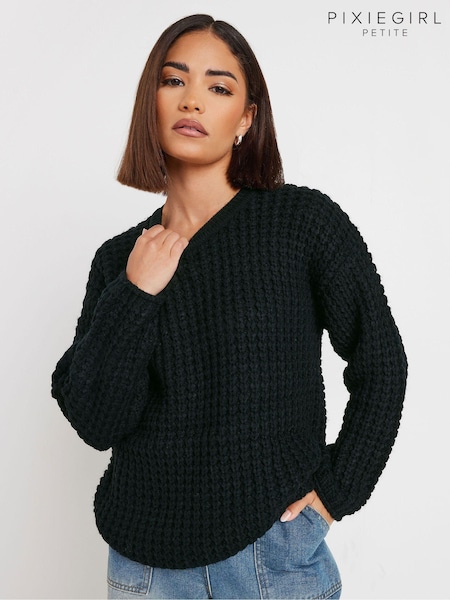 PixieGirl Petite Black Waffle Knit Jumper (AK4056) | £29