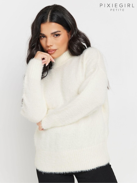 PixieGirl Petite Cream Fluffy Crew Neck Jumper (AK4077) | £34