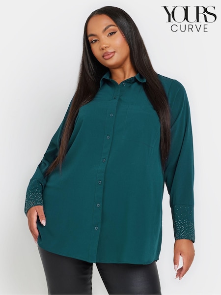 Yours Curve Blue Diamante Trickle Sleeve Shirt (AK4078) | £29