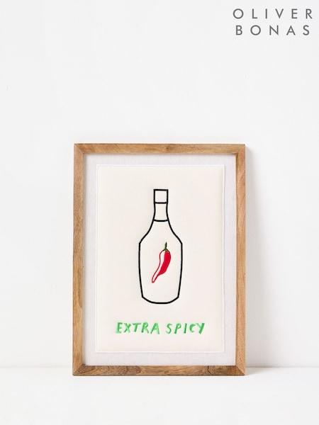 Oliver Bonas Multi Extra Spicy Embroidered Framed Wall Art (AK4145) | £40