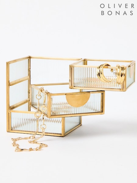 Oliver Bonas Gold Glass Swivel Tiered Jewellery Box (AK4158) | £30